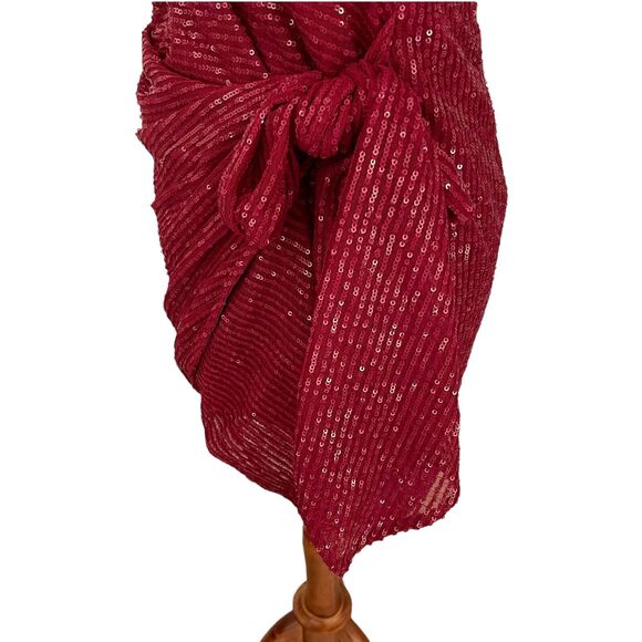 Asos Design Red Sequin Deep Plunge Drape Detail Skirt Mini Dress Women’s Size 8 - Picture 5 of 12